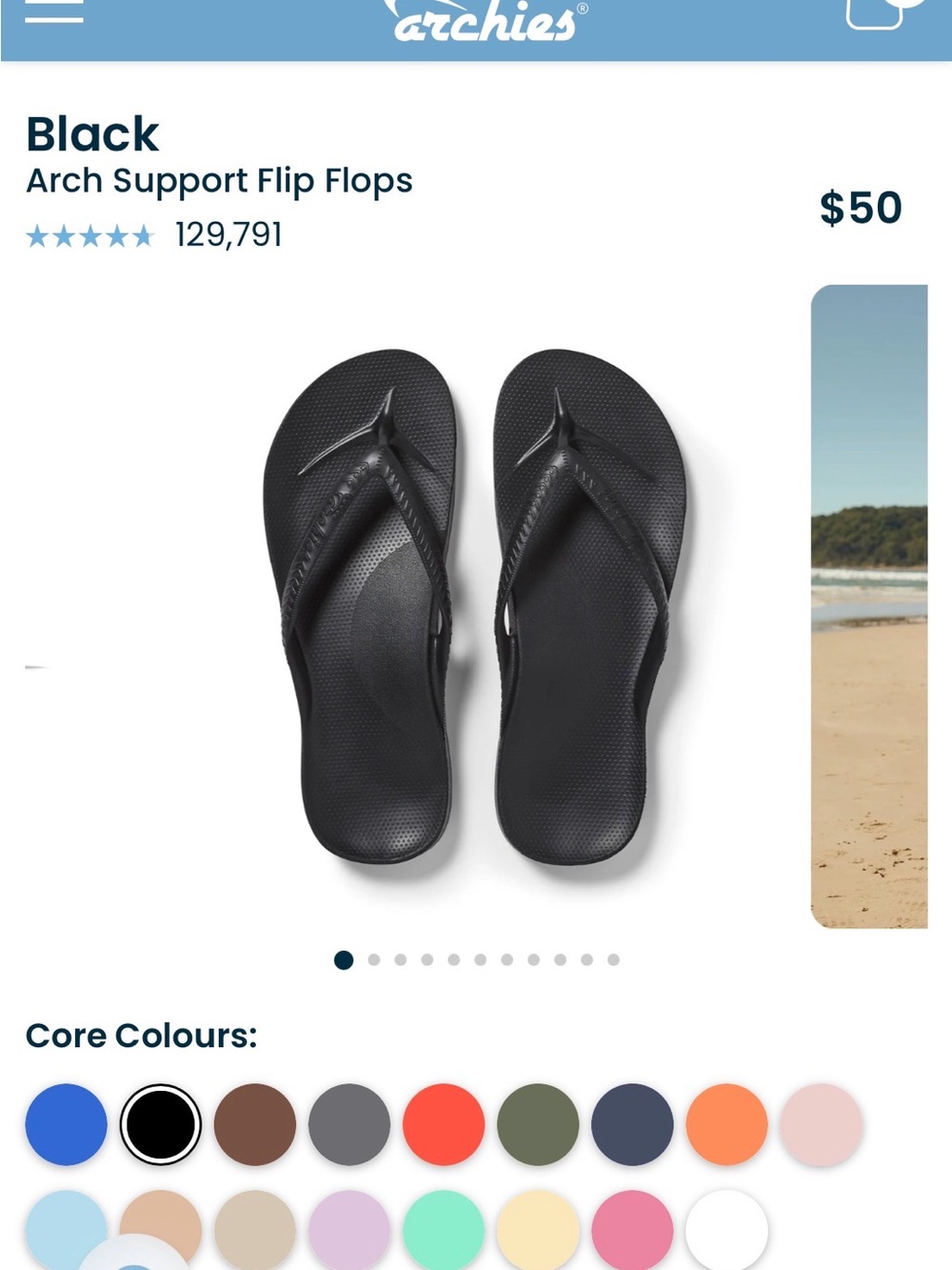 Archies Black Arch Support Flip Flops for Women